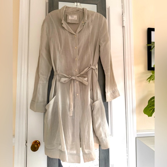 ANNETTE GÖRTZ Sheer Button Down Linen Dress In Sage Green - Picture 1 of 8
